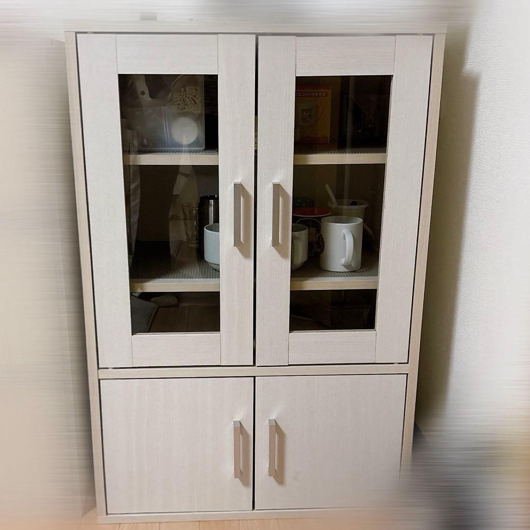 ヒ*ロ様 アイリスオーヤマ ガラスキャビネット 食器棚 オフホワイト