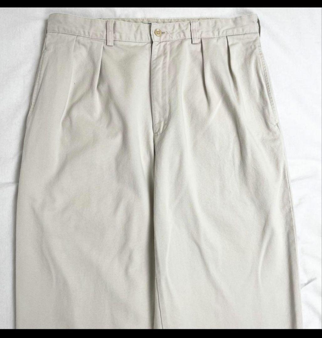 W34L32 90sポロバイラルフローレン ツータックチノパン オフ白 ポロチノ