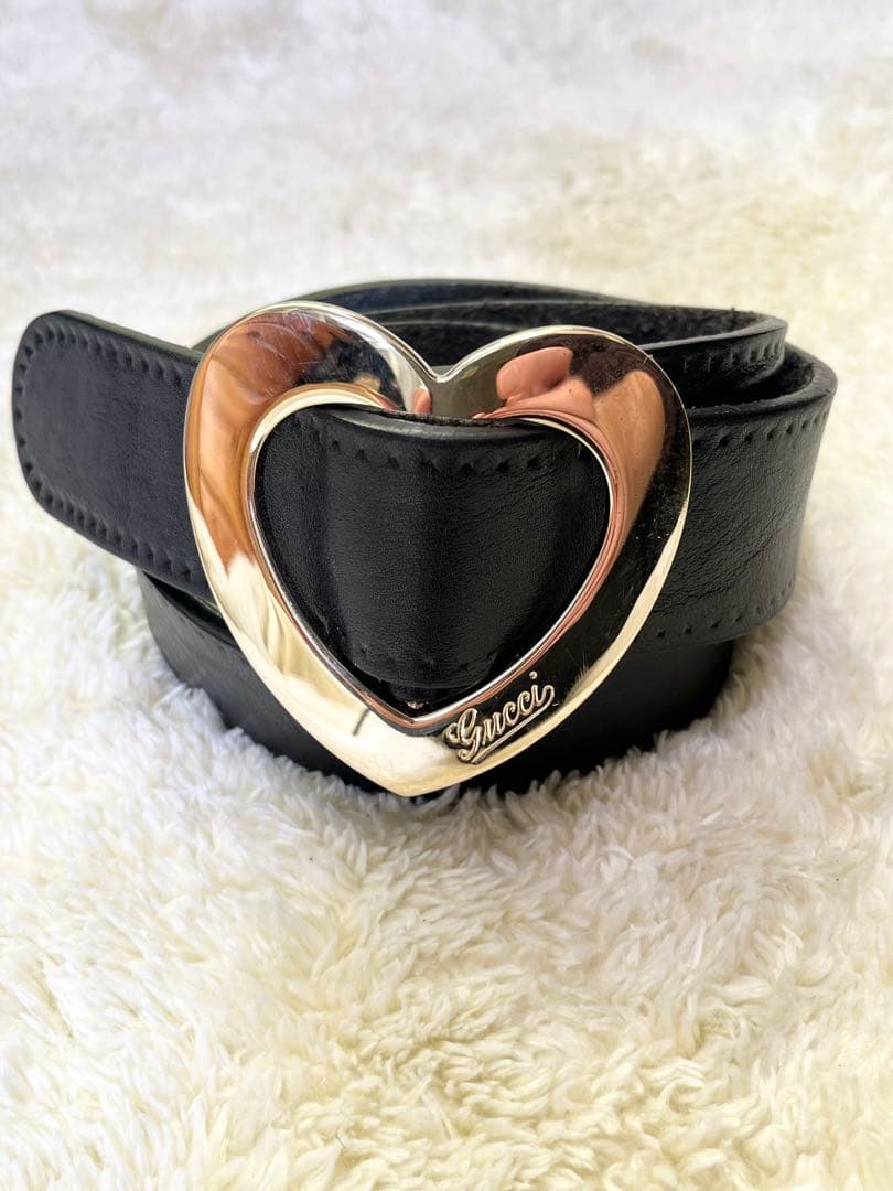 グッチ GUCCI ベルト レザー ハート ロゴ ゴールド 90 36黒ブラック
