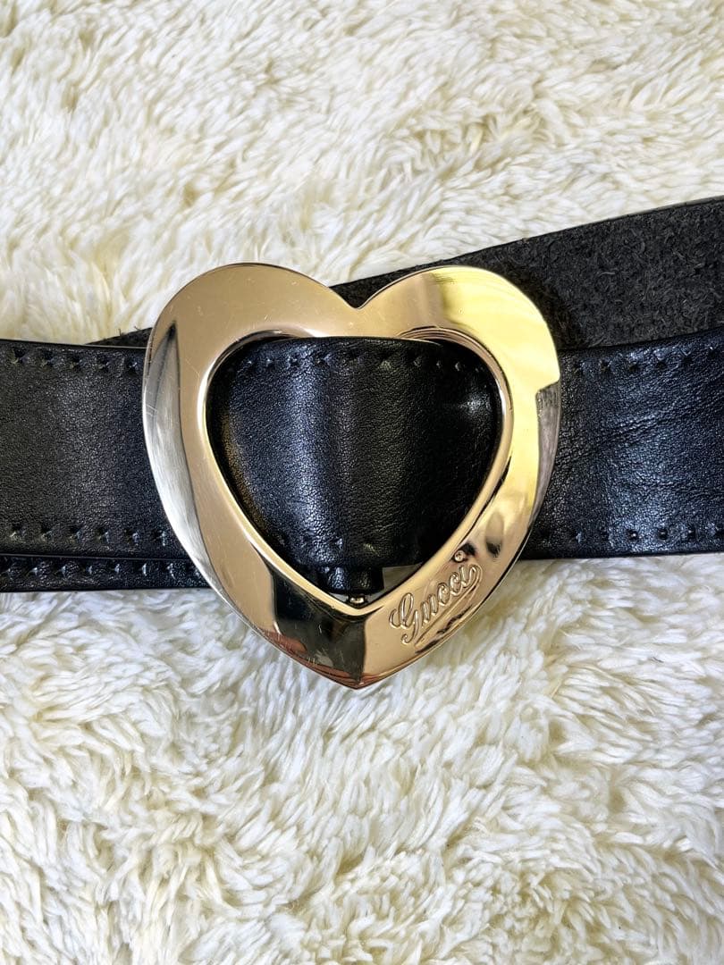 グッチ GUCCI ベルト レザー ハート ロゴ ゴールド 90 36黒ブラック