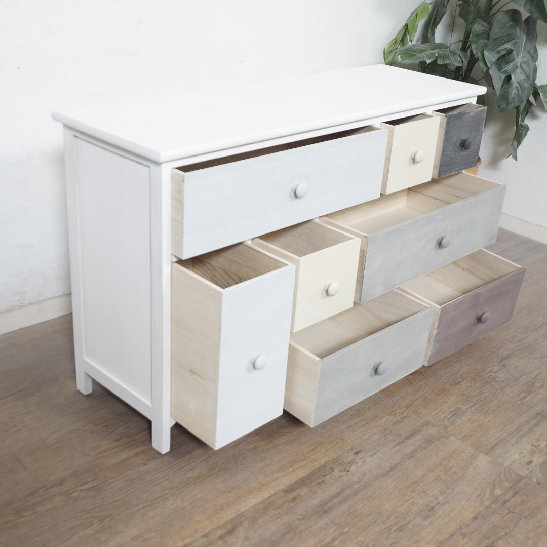 フォロー割【新品】木製スモーキーカラー　チェスト　アンティークホワイト