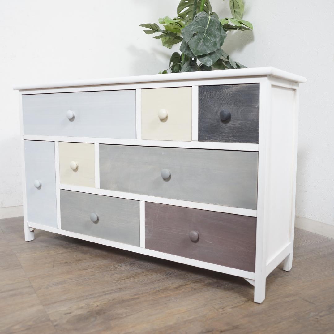 フォロー割【新品】木製スモーキーカラー　チェスト　アンティークホワイト