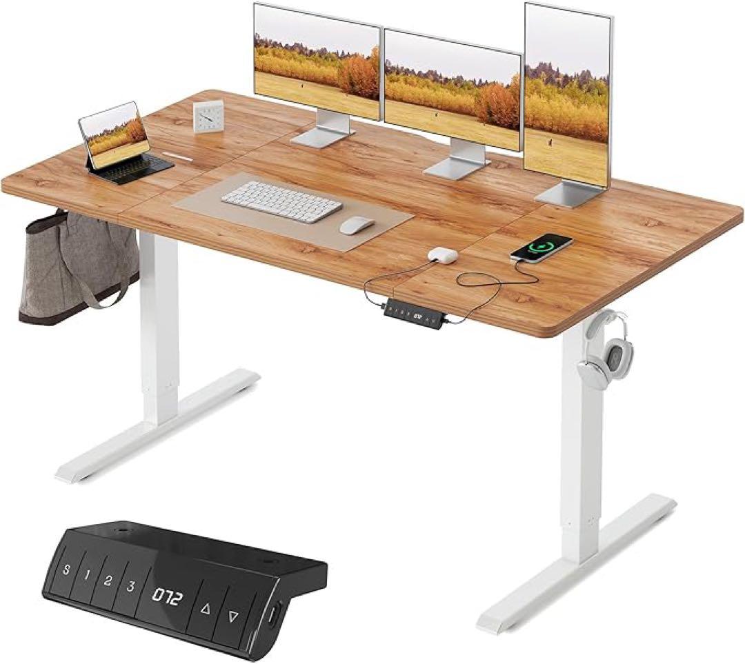 電動 昇降デスク USB付幅140奥行70高メモリー機能静音昇降範囲72-118