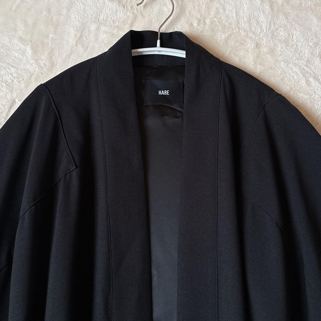 T088美品ハレSQUAREサムエコート和装着物羽織キモノ袖オーバーサイズ黒Ｆ