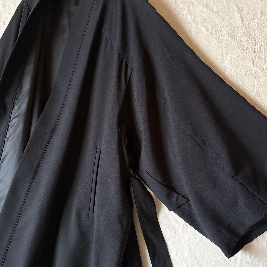 T088美品ハレSQUAREサムエコート和装着物羽織キモノ袖オーバーサイズ黒Ｆ