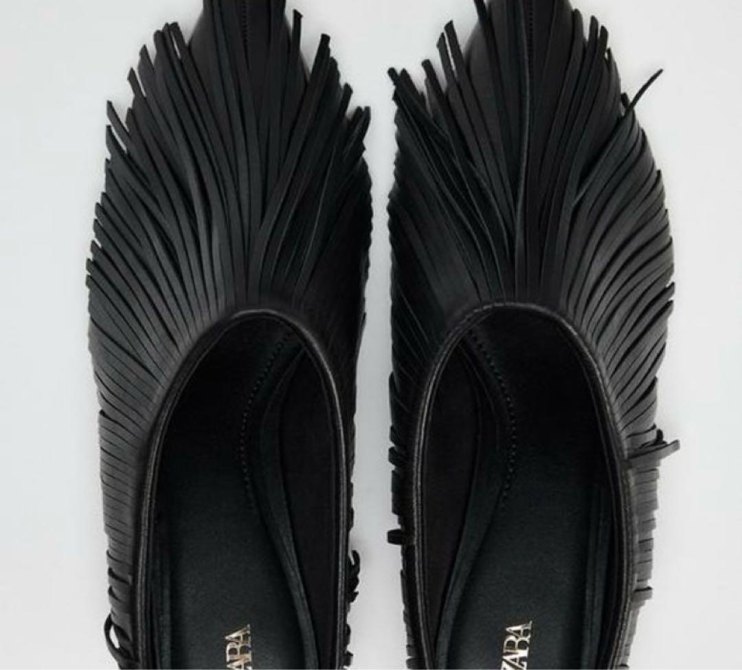 ZARA 日本完売●#レザースリングバックフリンジ　37