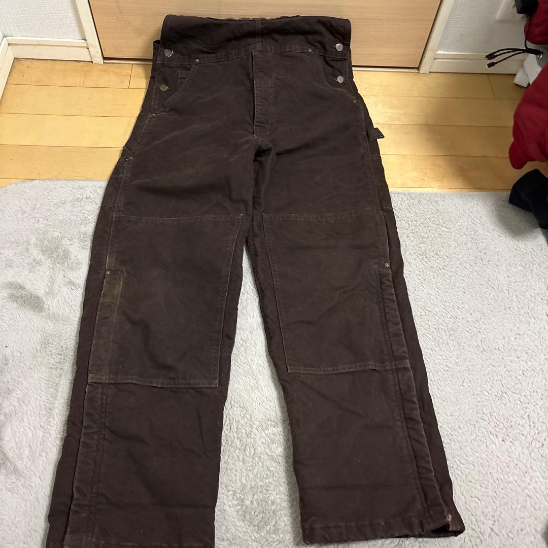 ダークブラウン オーバーオール複数ポケットダブルニー革タグ