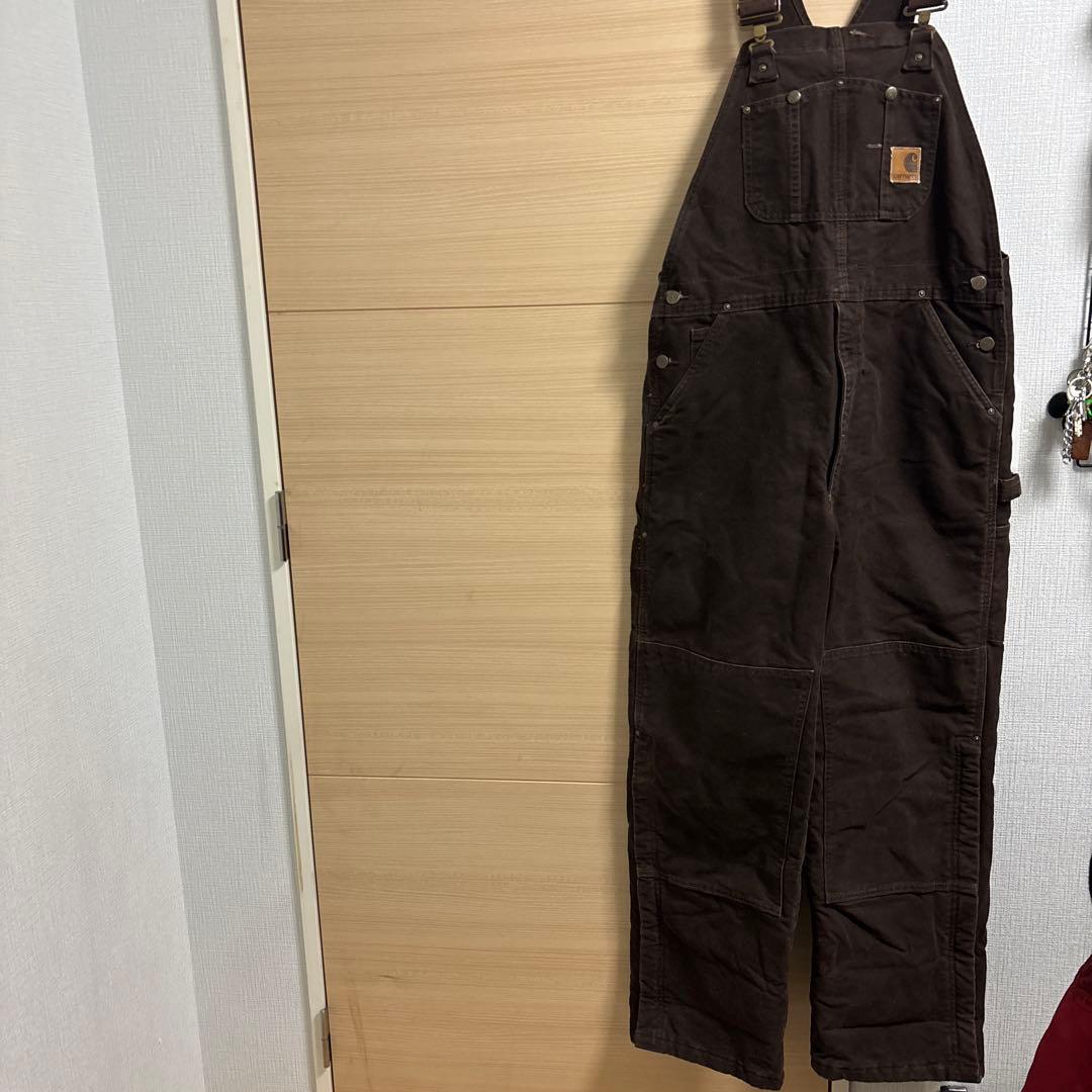 ダークブラウン オーバーオール複数ポケットダブルニー革タグ