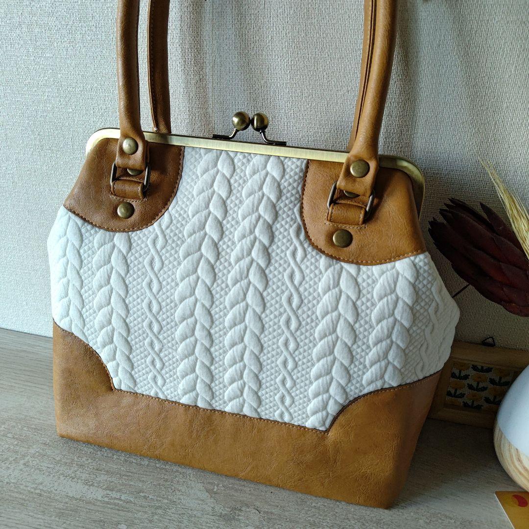 【runa 様】ハンドバッグ　アランニット　レザー　ハンドメイド