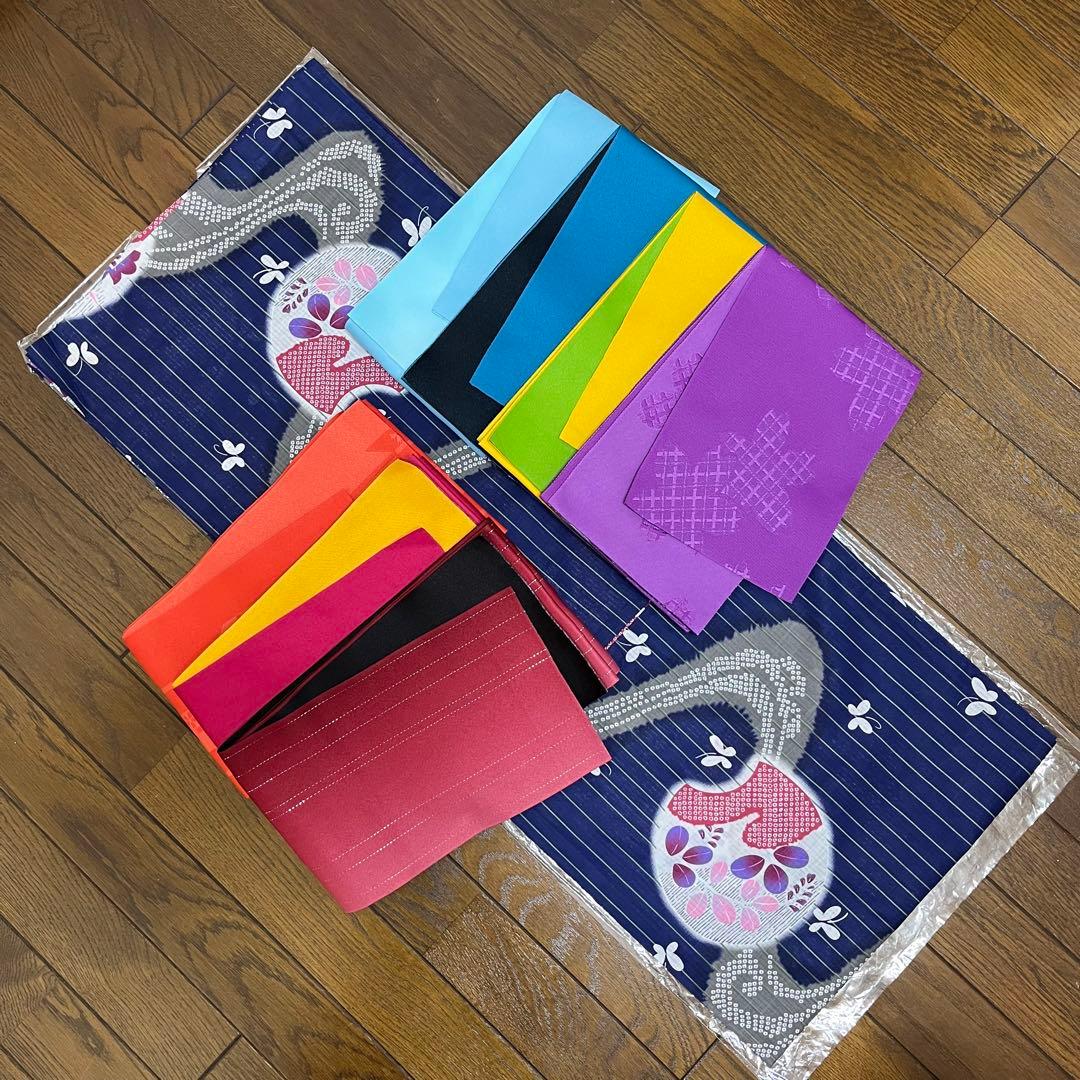 3.新品 5L6L 浴衣単品 紺地に鹿の子文様の流水柄 萩 桔梗