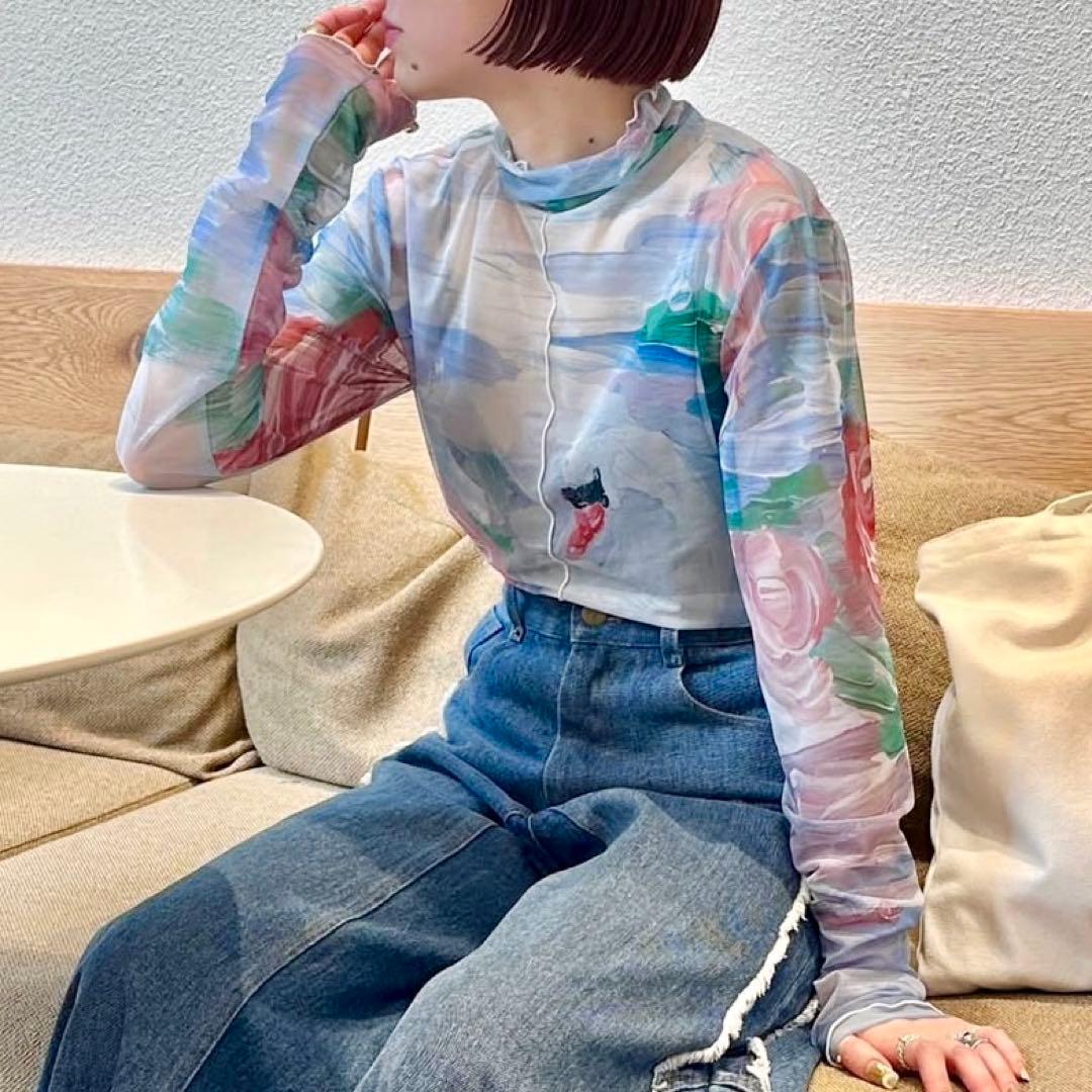 poppy あさぎーにょ　スワンシースルートップス　フラワー 花柄