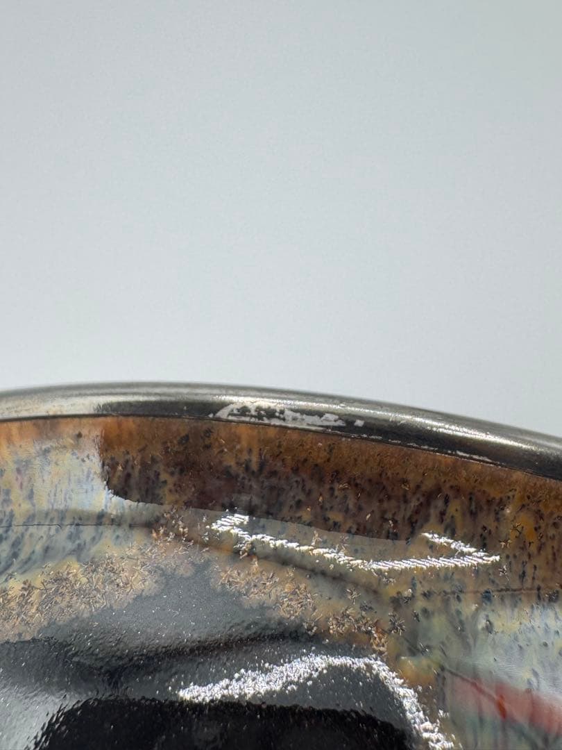 草山作　天目茶碗　覆輪付き　銀覆輪