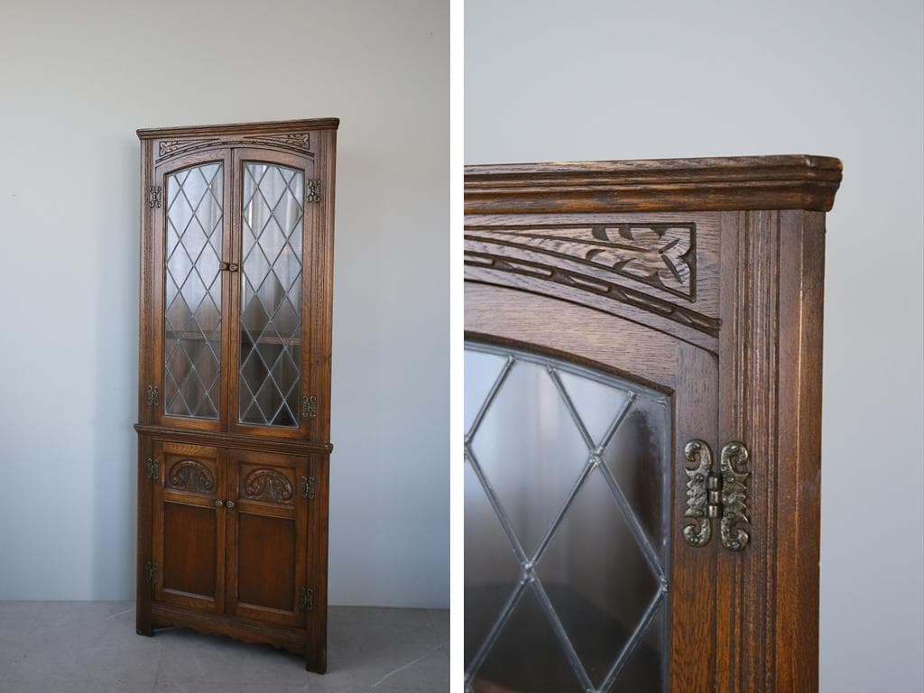 英国アンティーク木製ディスプレイキャビネット/食器棚/本棚/飾り棚(92-86)