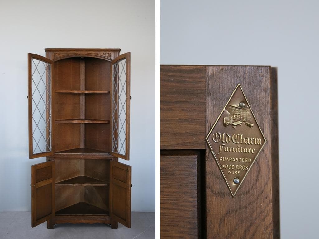 英国アンティーク木製ディスプレイキャビネット/食器棚/本棚/飾り棚(92-86)