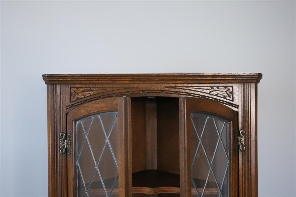 英国アンティーク木製ディスプレイキャビネット/食器棚/本棚/飾り棚(92-86)