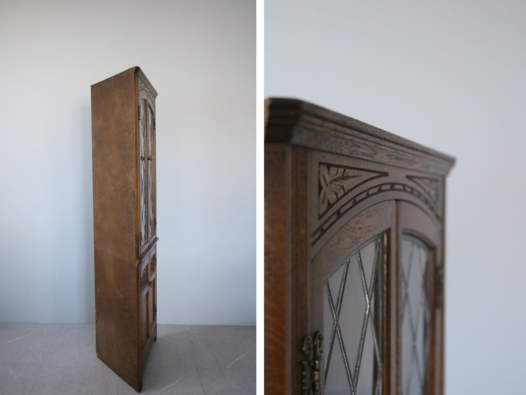 英国アンティーク木製ディスプレイキャビネット/食器棚/本棚/飾り棚(92-86)