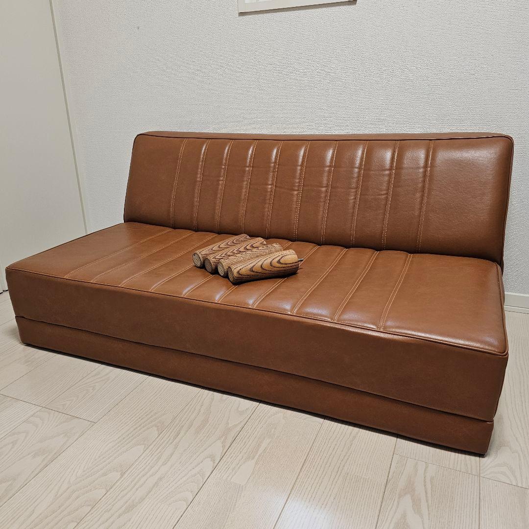 【送料込み】日本製 2人掛け ソファー 合皮 レザー調 ブラウン