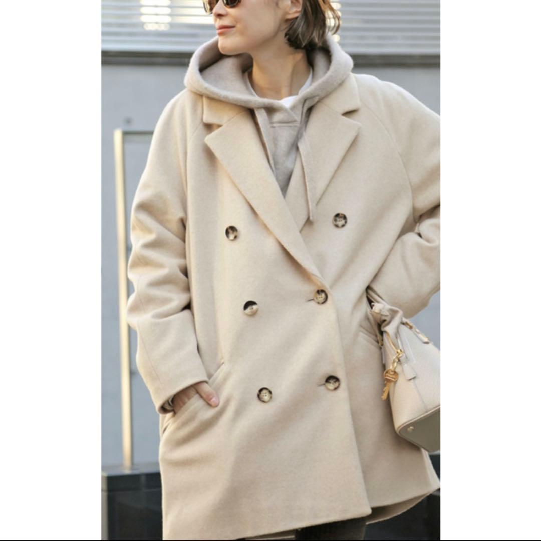 everyday I likeベージュ ダブルブレスト コート