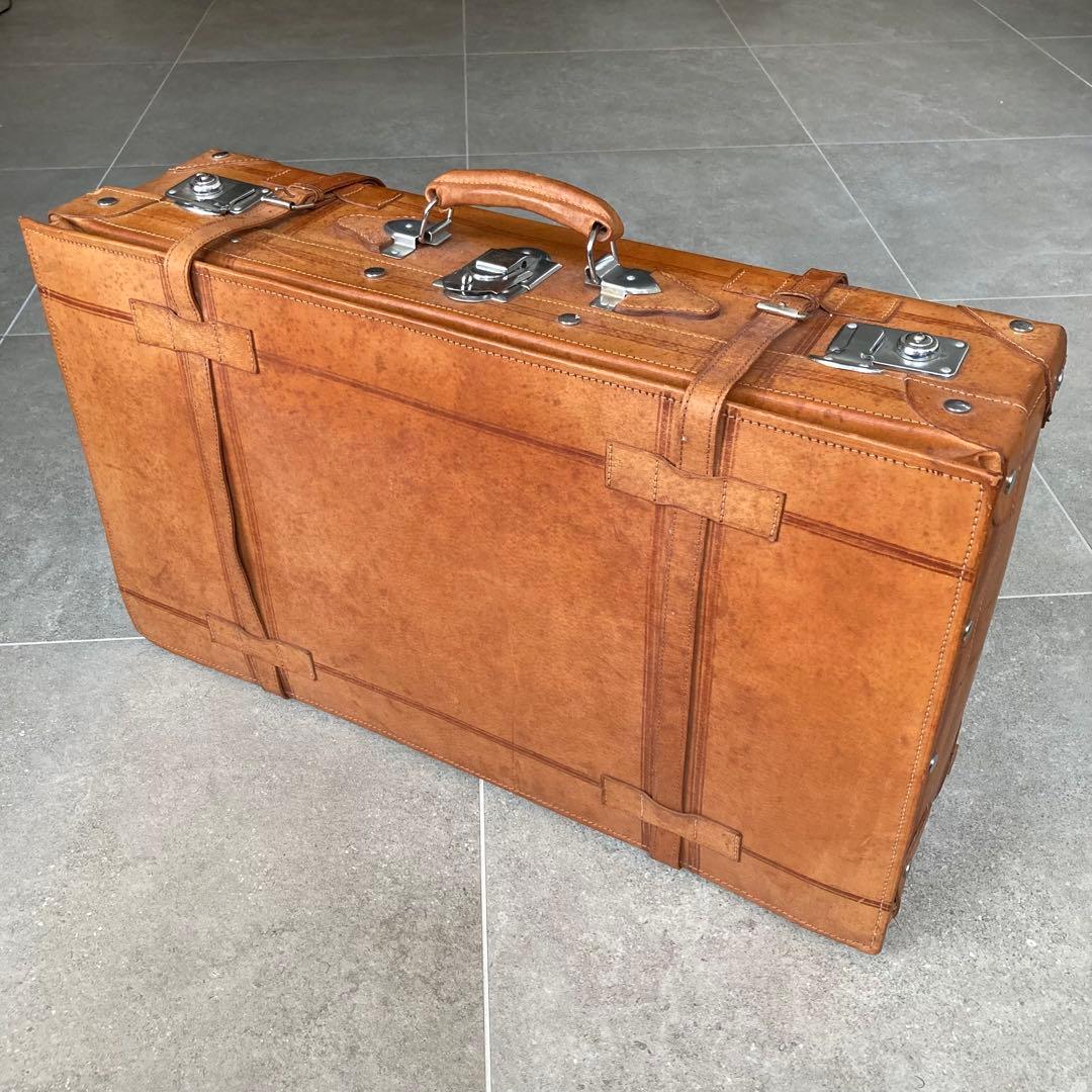 特大 ヴィンテージ 本皮 トランクケース 鍵付き レザートランク レトロ 古道具