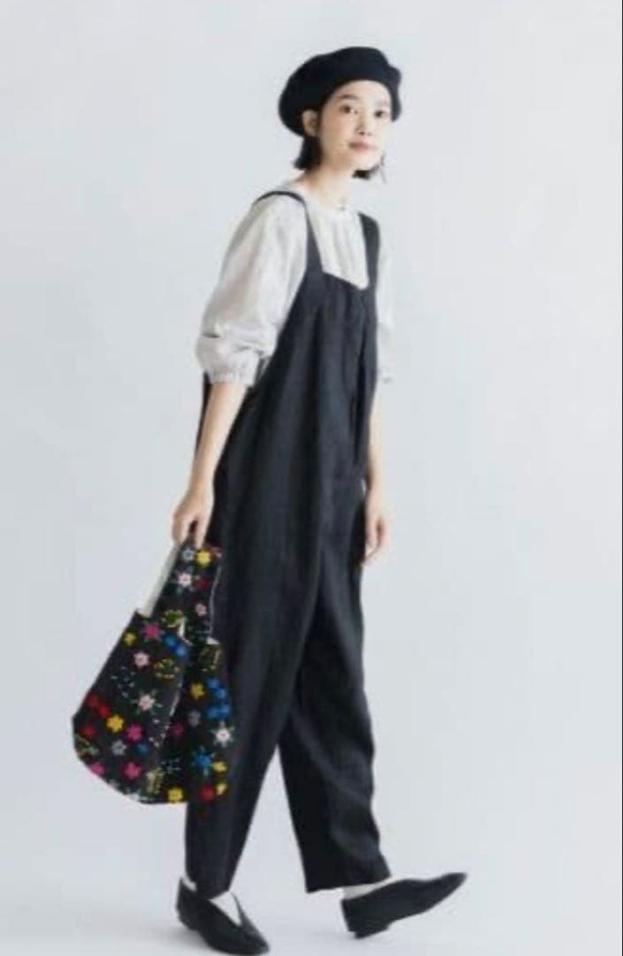 pot and tea 花柄刺繍ハンドバッグ　ポットアンドティー　ブラック