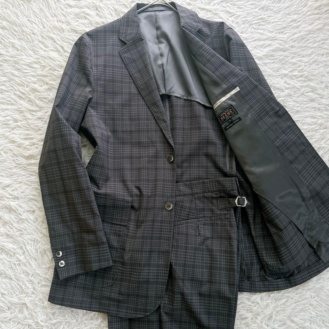 極美品　XL ビームスプラス　スーツ　セットアップ　チェック　ジャケット　パンツ