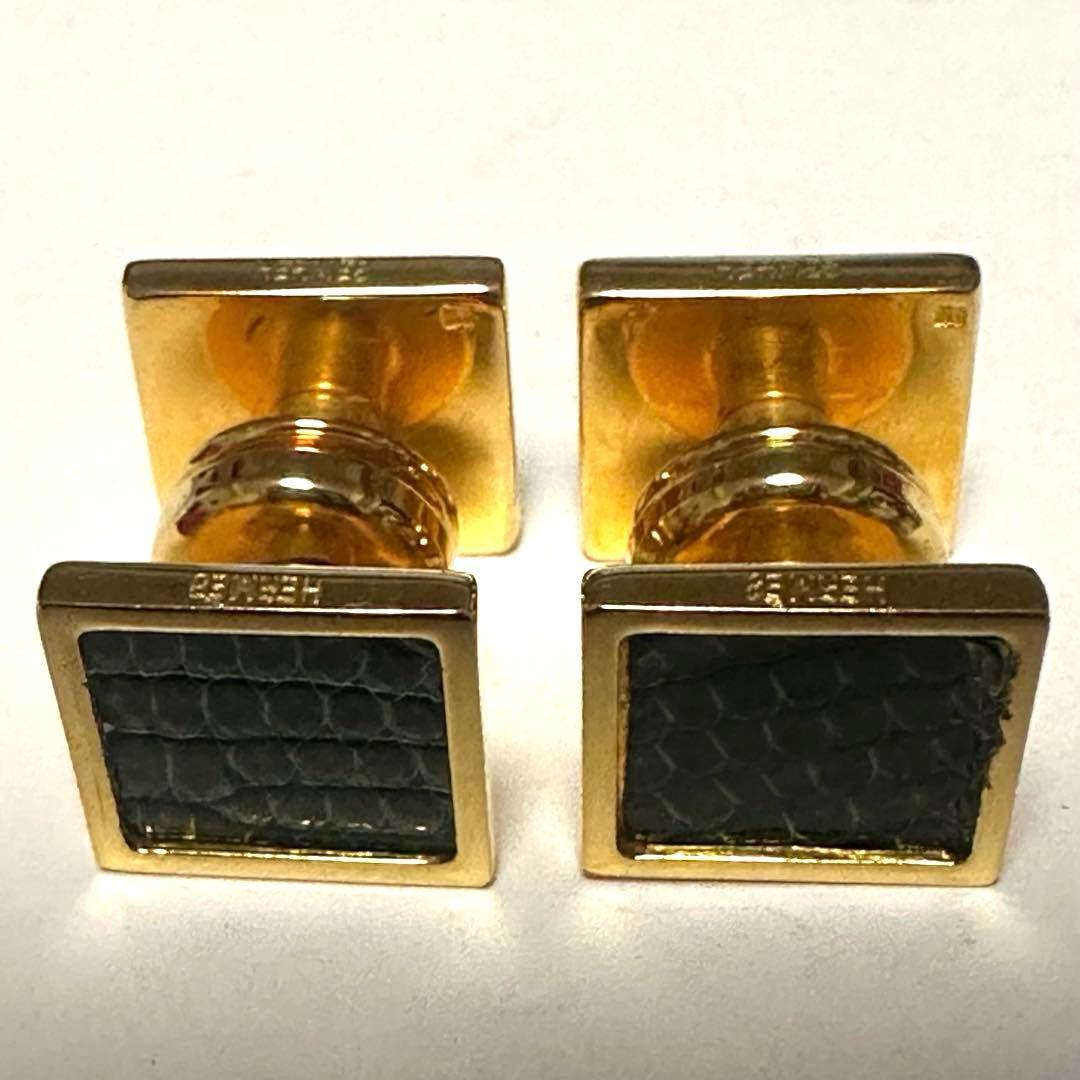 エルメス　HERMES　カフスボタン 　カフリンクス　リザード　グリーン　メタル
