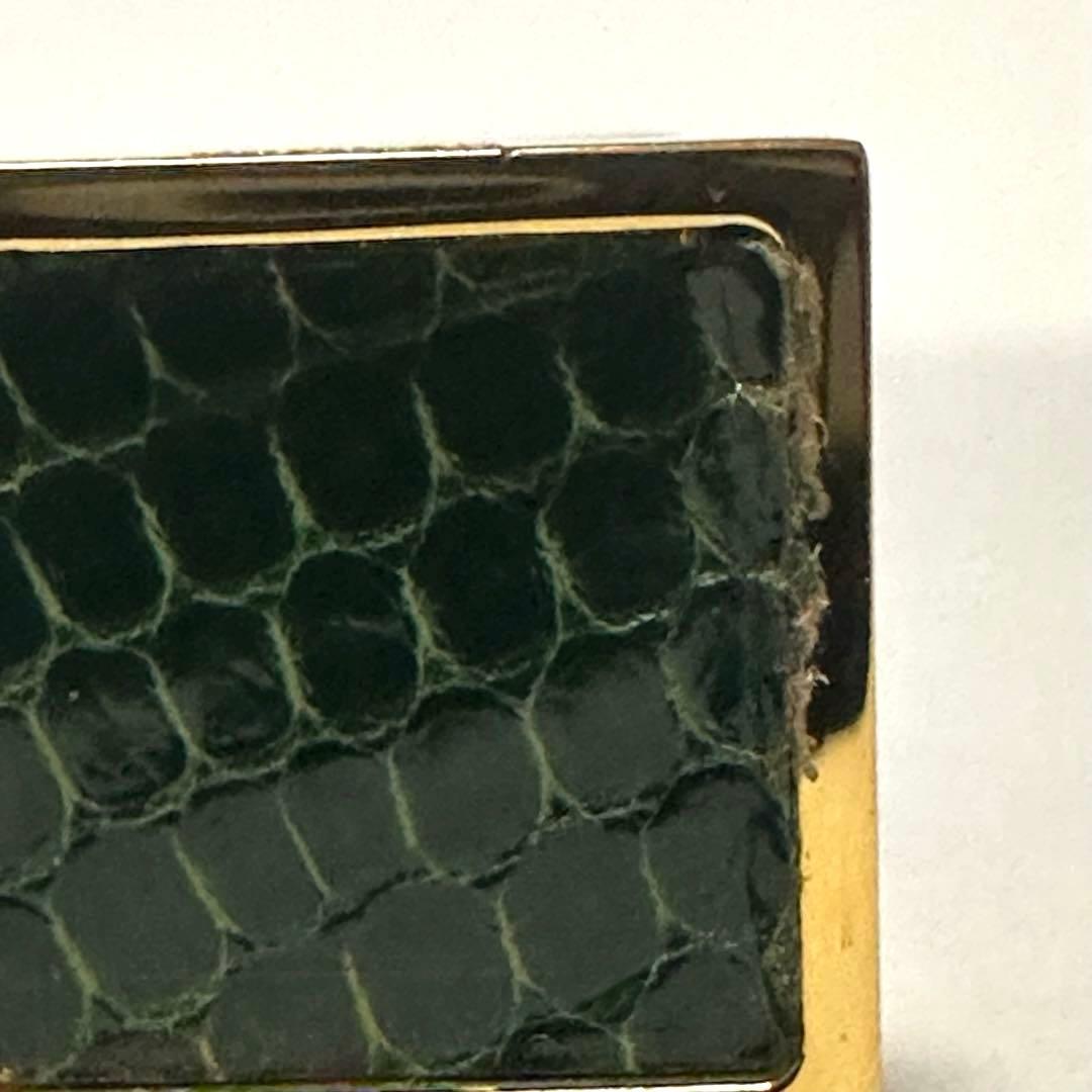 エルメス　HERMES　カフスボタン 　カフリンクス　リザード　グリーン　メタル