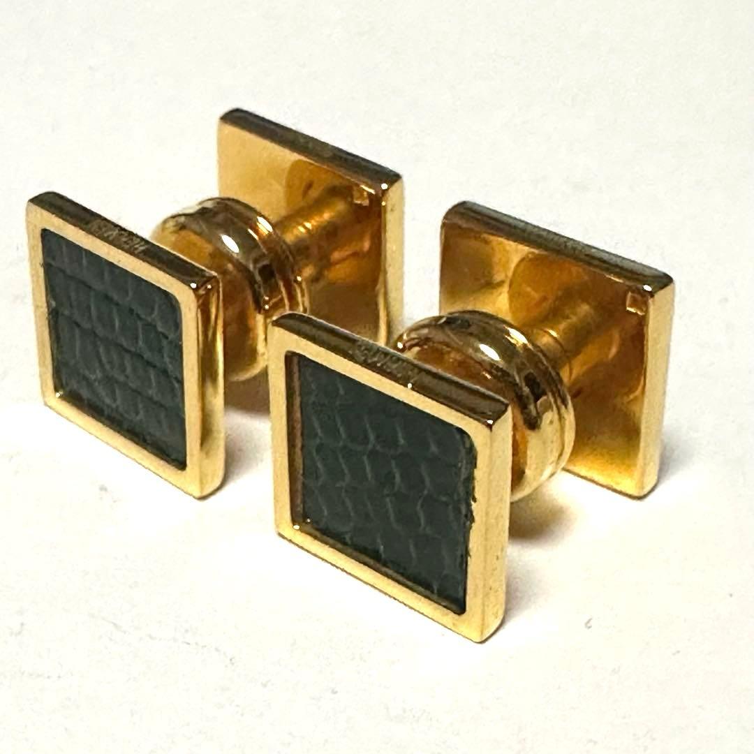 エルメス　HERMES　カフスボタン 　カフリンクス　リザード　グリーン　メタル