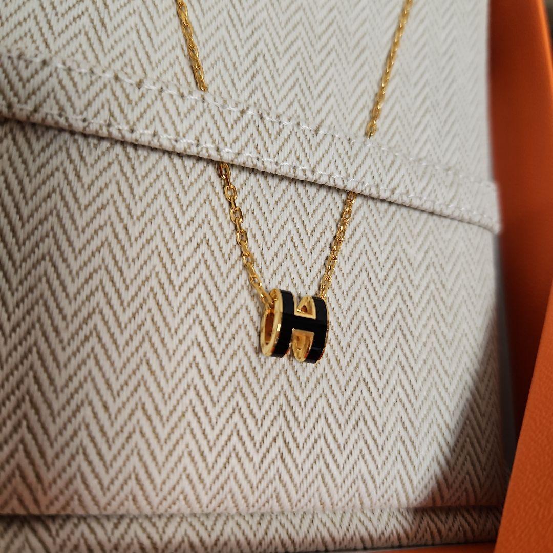 «USED »エルメスHERMESポップHネックレス 黒×イエローゴールドカラー