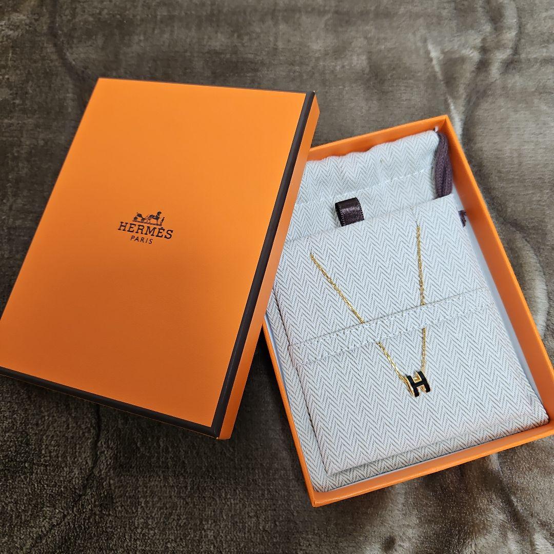 «USED »エルメスHERMESポップHネックレス 黒×イエローゴールドカラー