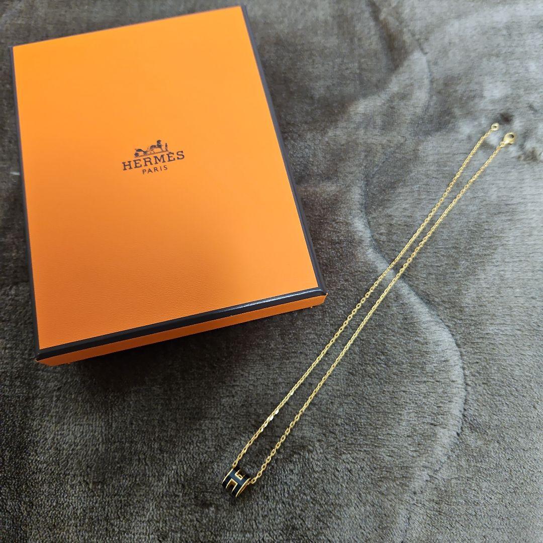 «USED »エルメスHERMESポップHネックレス 黒×イエローゴールドカラー
