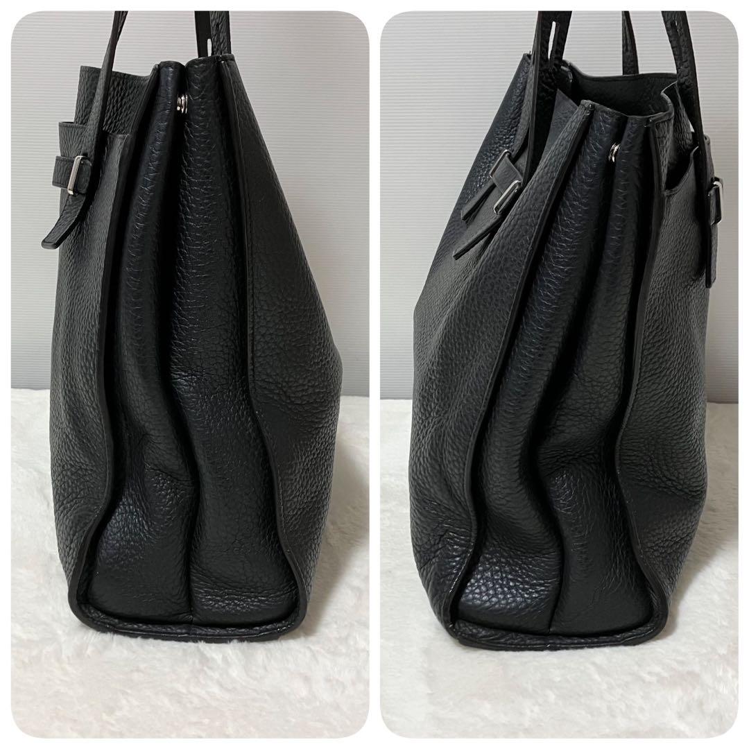 大容量 FURLA ジョーヴェ トート ビジネス バッグ A4 シボ革 黒