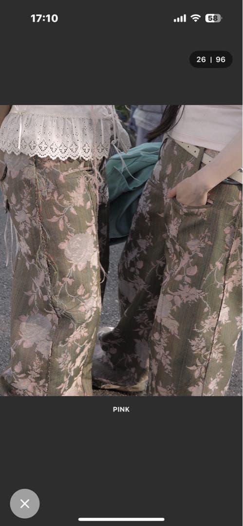 オリーブグリーン 花柄 ワイドパンツ　サイズ1