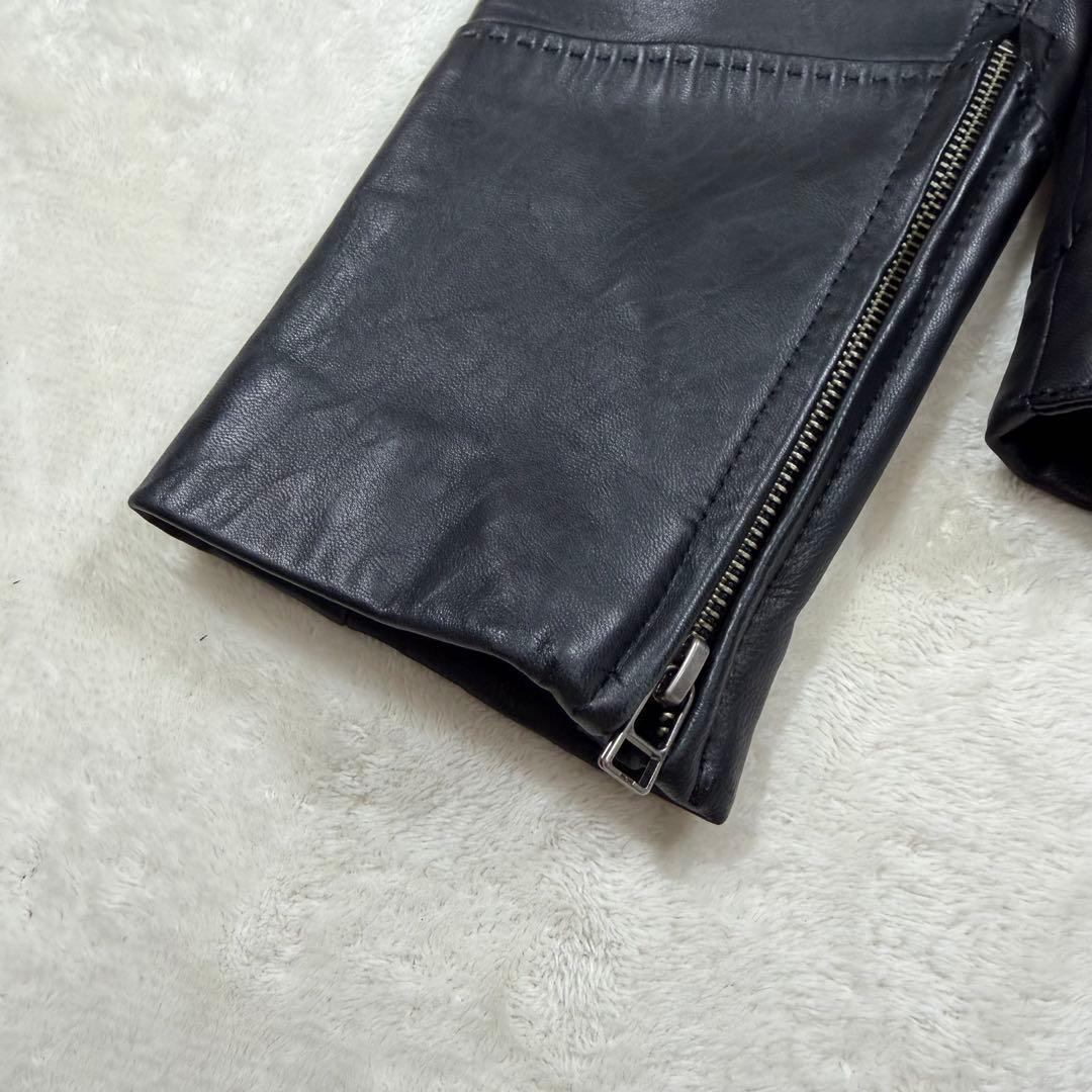 アンタイトル 大きい 2XL ラムレザー ノーカラー シングルライダース 黒