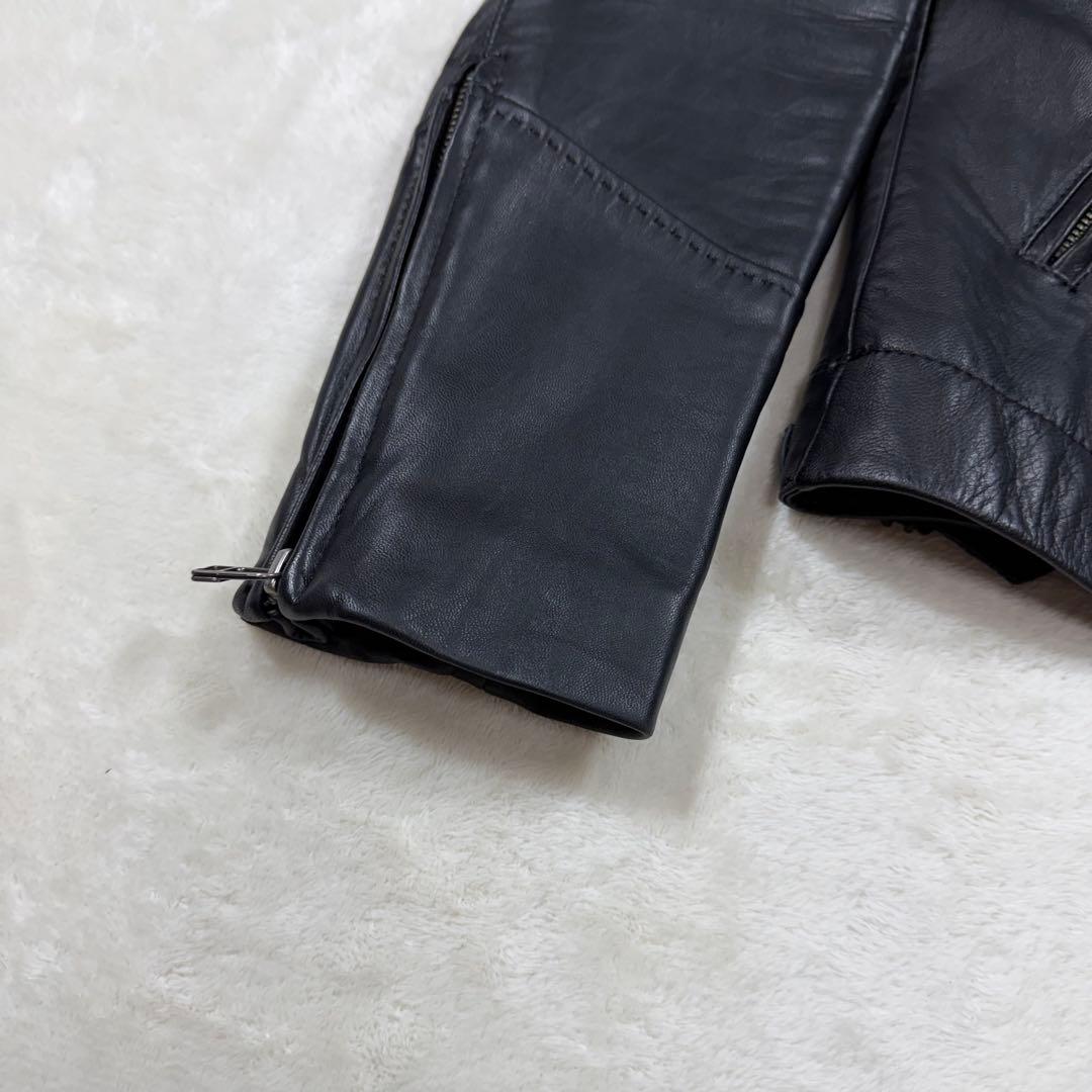 アンタイトル 大きい 2XL ラムレザー ノーカラー シングルライダース 黒