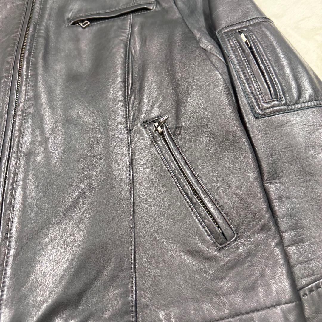 アンタイトル 大きい 2XL ラムレザー ノーカラー シングルライダース 黒