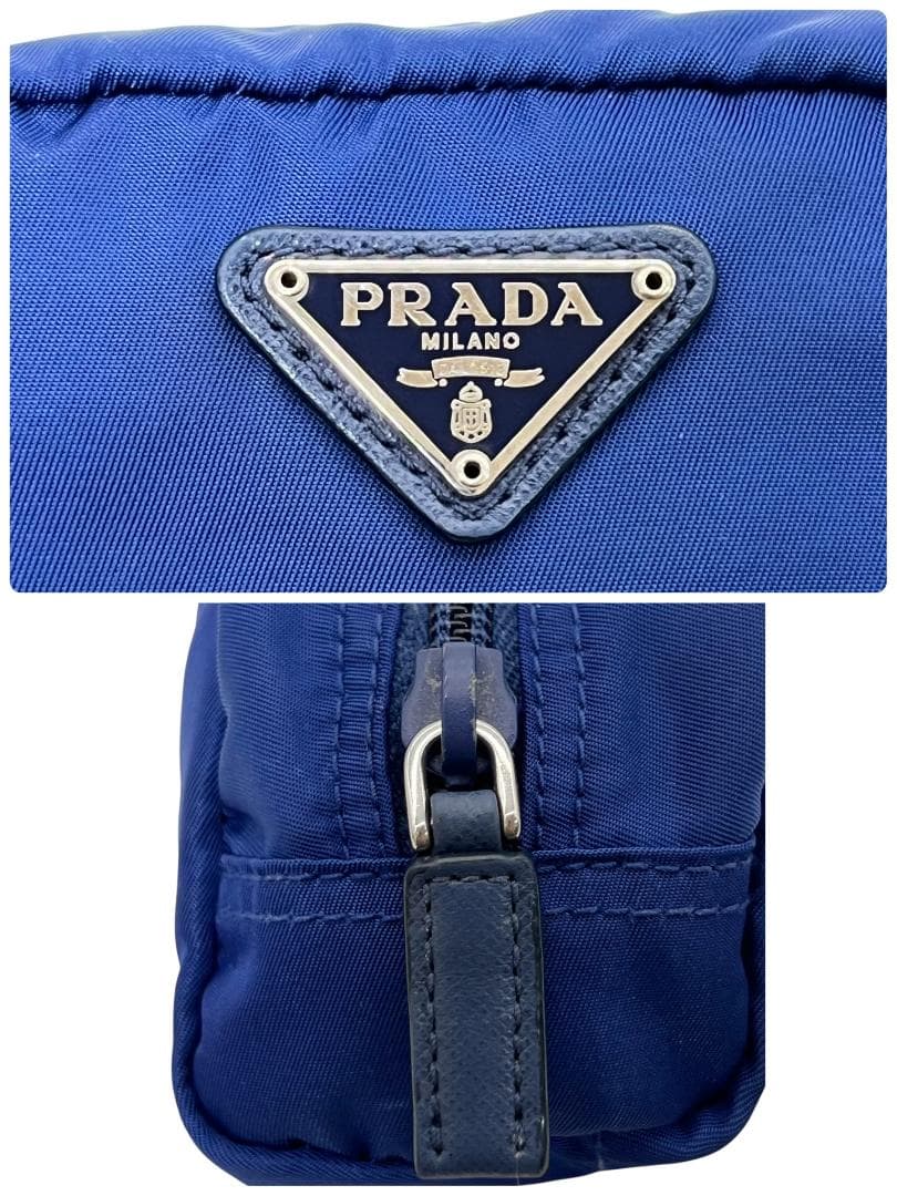 プラダ ポーチ ネイビー ナイロン サフィアーノレザー シルバー