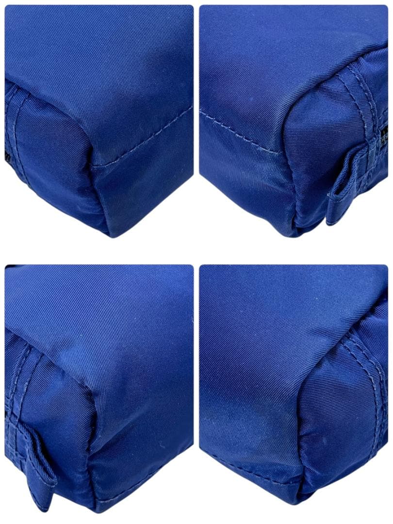 プラダ ポーチ ネイビー ナイロン サフィアーノレザー シルバー