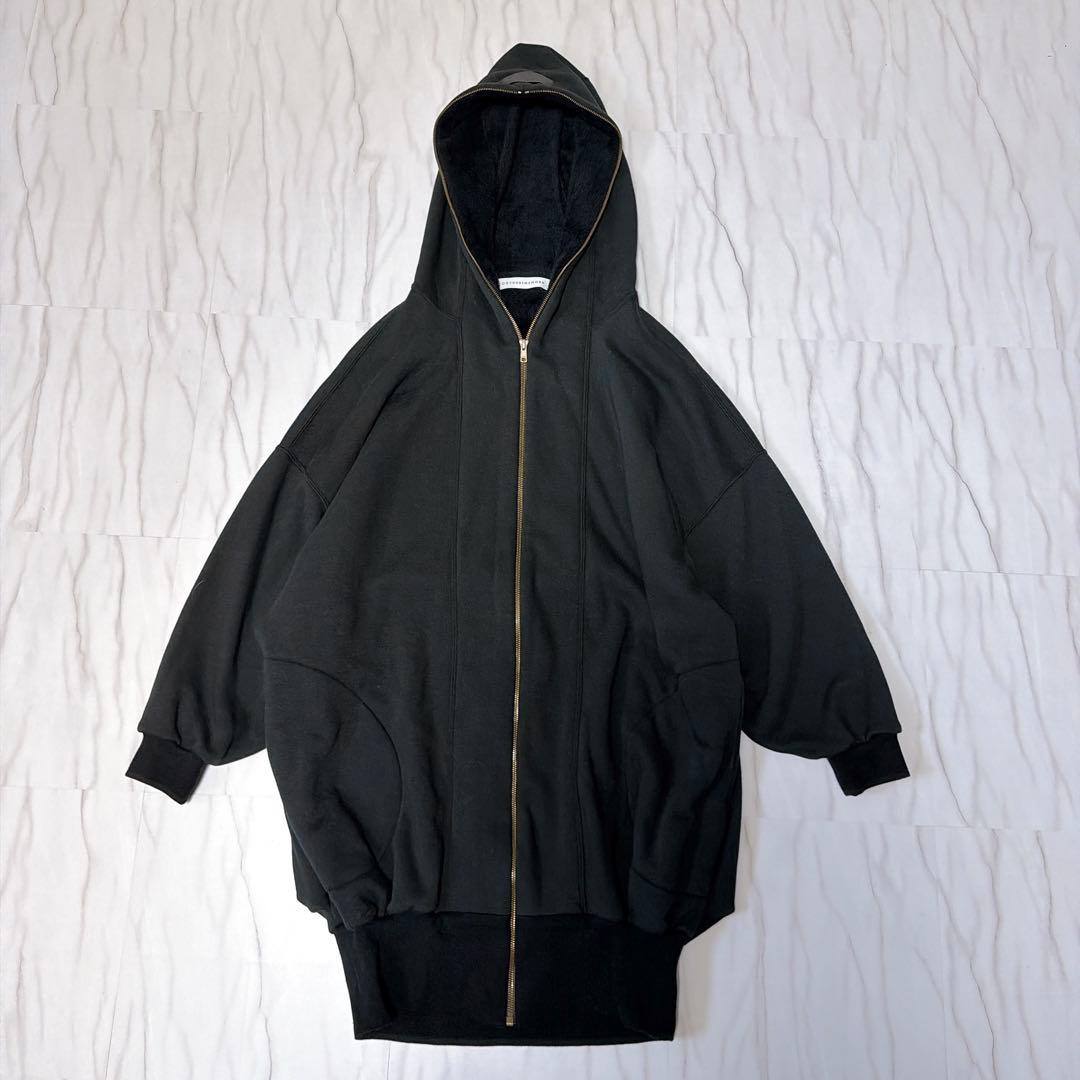 《美品》コグザビッグスモーク ジップフーディコート ロングパーカー 裏起毛 黒
