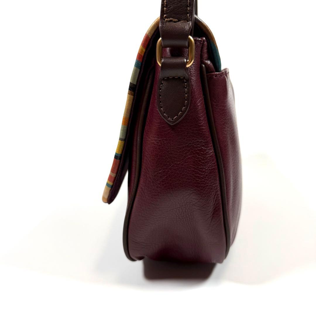 【美品】ポールスミス　ショルダーバッグ　シボ革　マルチストライプ　ボルドー