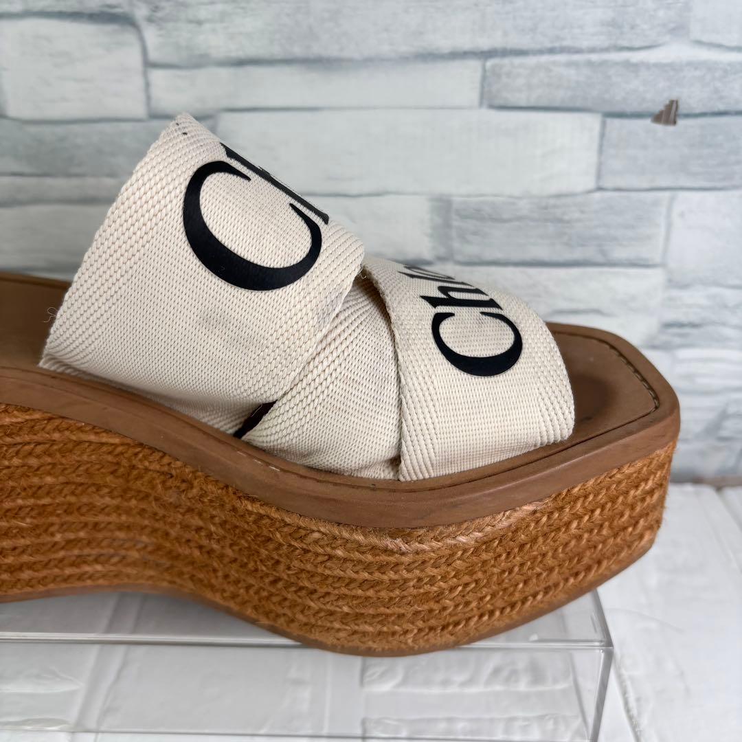 Chloe クロエ　Woodyウェッジエスパドリーユ　ウエッジソール　厚底　ロゴ