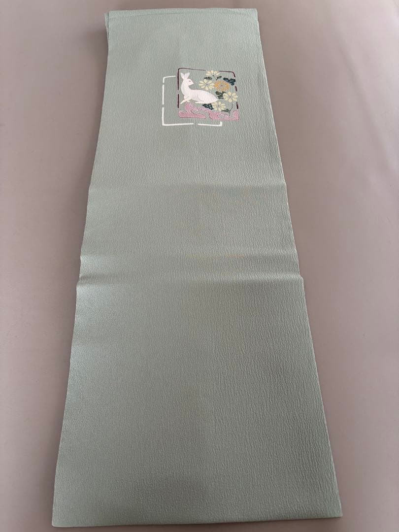 正絹 縮緬 九寸名古屋帯 金彩 花兎 手描き友禅 美品