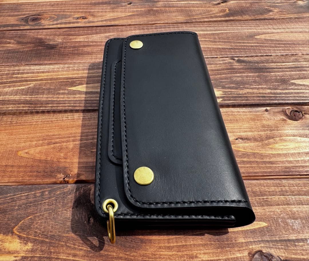 ぎ*も様 トラッカーウォレット　ブルガロ　ブラック　レザークラフト　本革