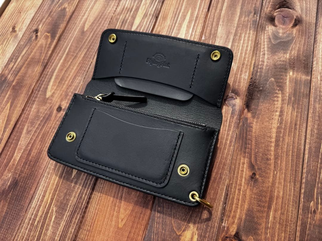 ぎ*も様 トラッカーウォレット　ブルガロ　ブラック　レザークラフト　本革
