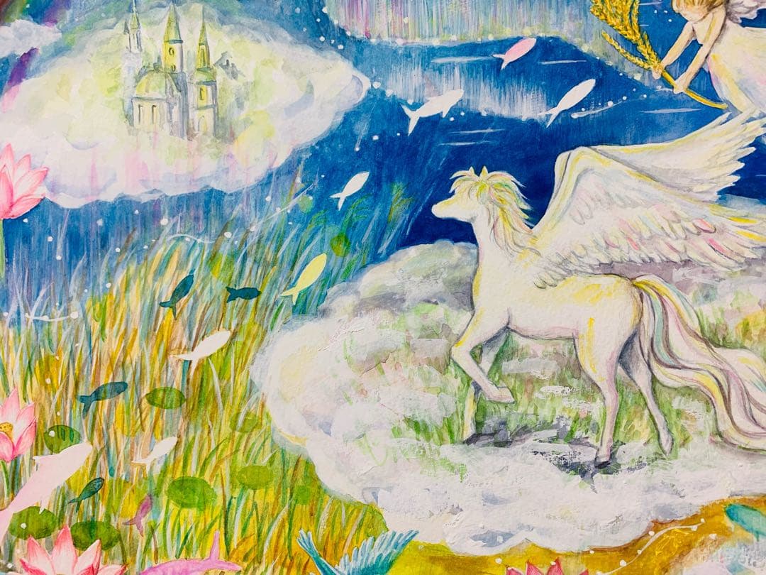 【想いのまま創る、喜びの導き】絵画 ,空,宇宙,ペガサス,天使,angel,精霊