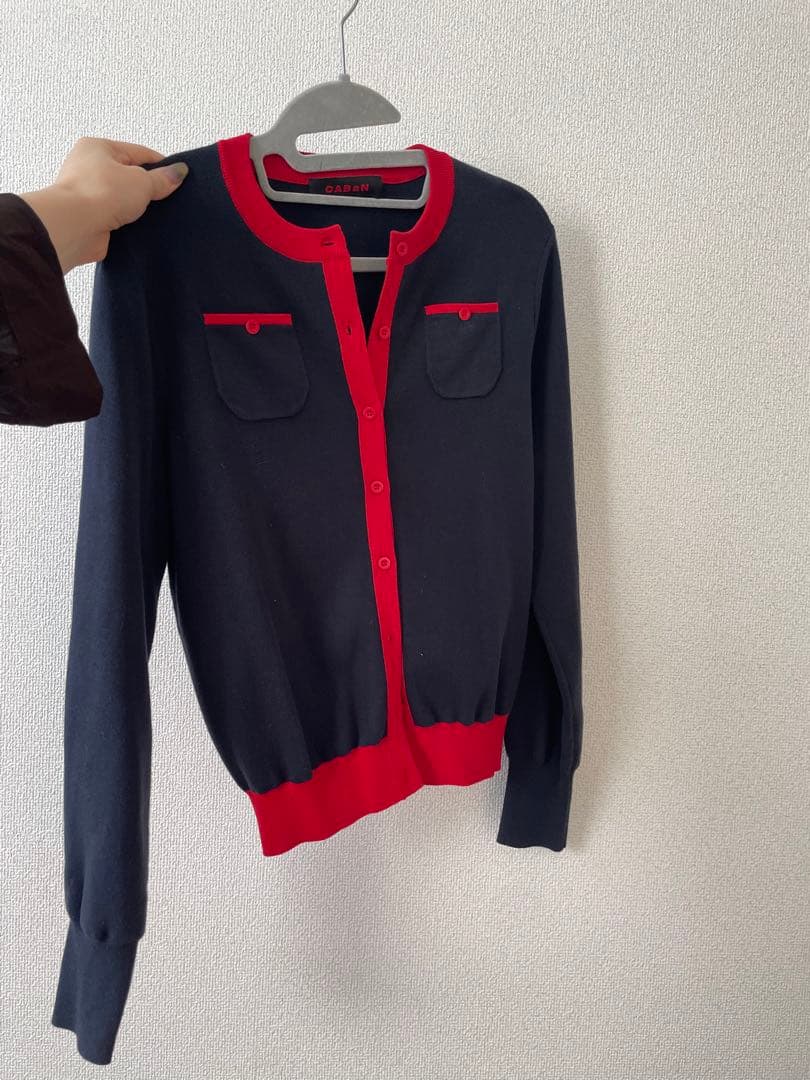 CASBN ネイビー レッド カーディガン