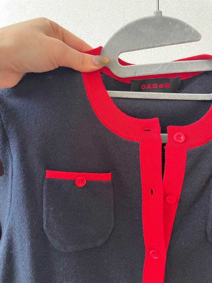 CASBN ネイビー レッド カーディガン