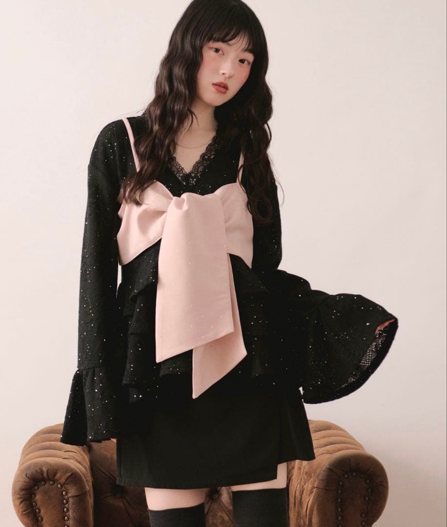 loin nuit ロワンニュイ spangle lace frill tops