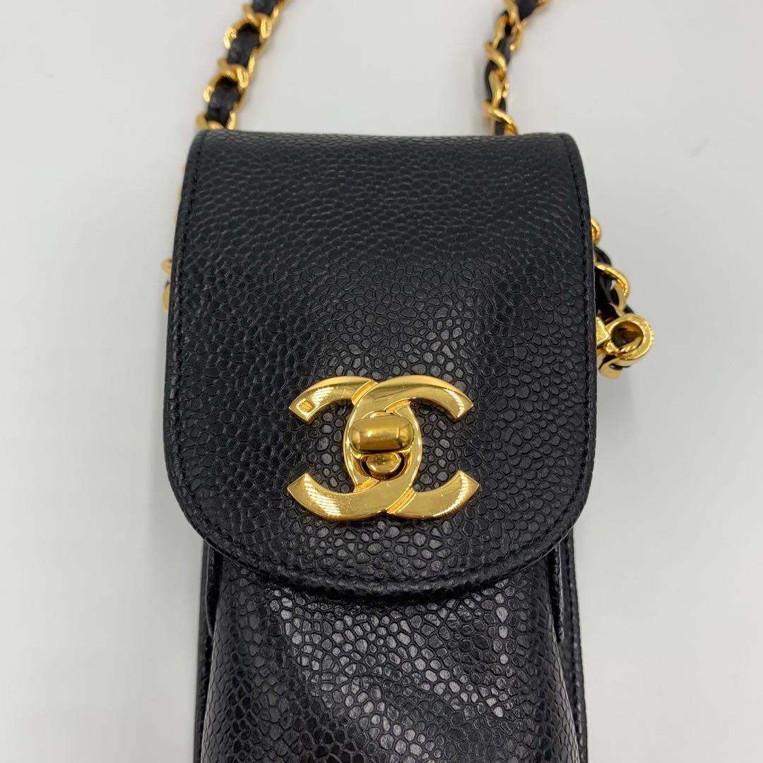 ［極美品］シャネル　折り畳み傘　キャビアスキン　チェーンショルダーケース