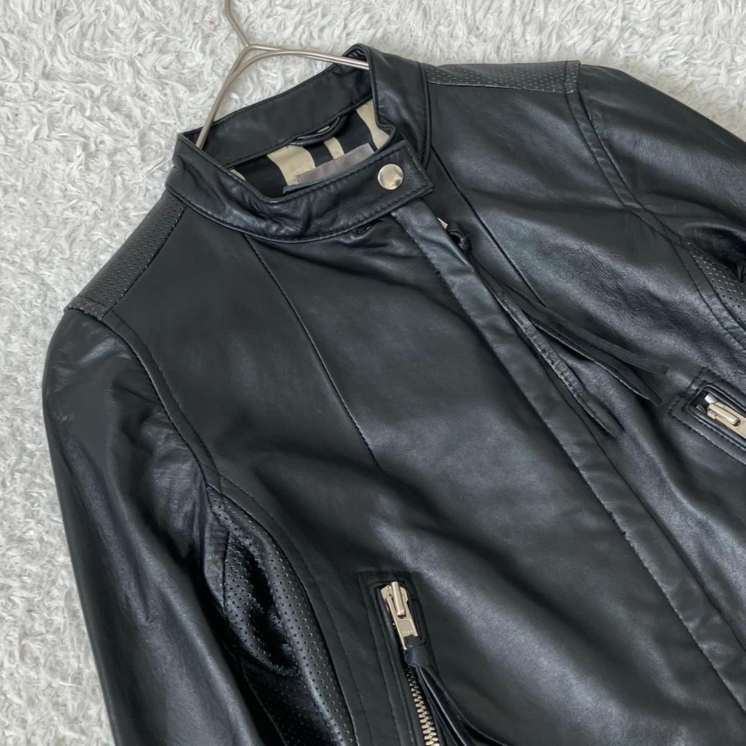 極美品✨ダブルスタンダード ライダースジャケット ラムレザー 羊革 裏地総柄 黒